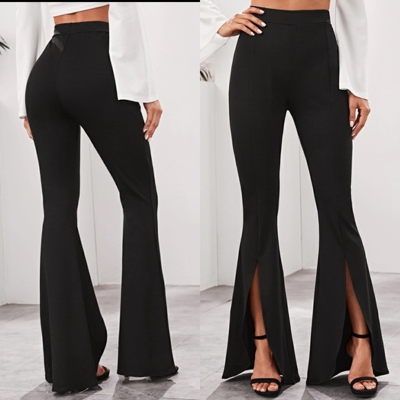 Slit hem flared bootcut black pants 824461 - Picture 2 of 3